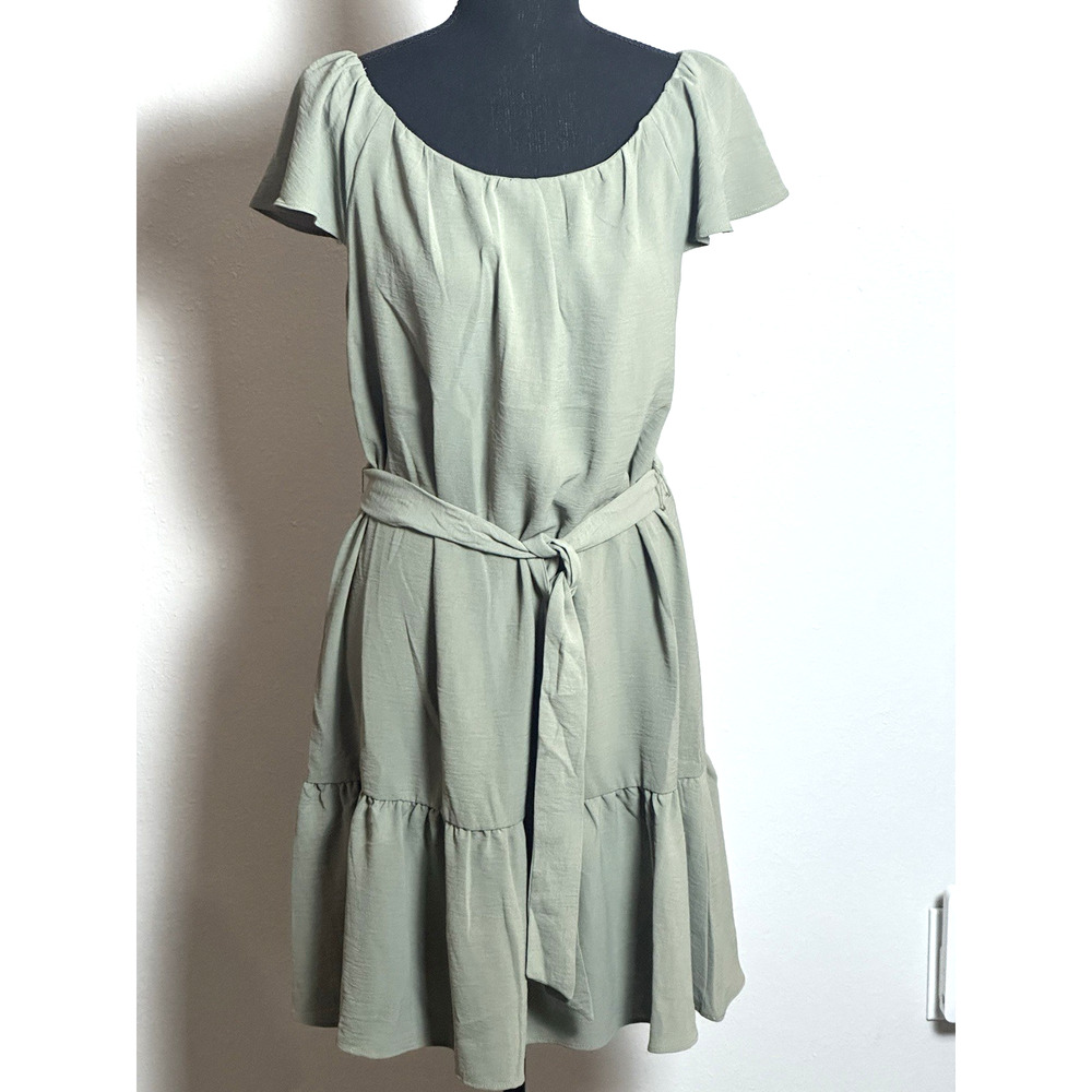 DKNY Women's Olive Green‎ Ruffle Cottagecore Size 8 Boho Dress